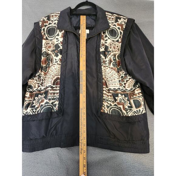 Vintage Bocoo Black Full-Zip 80s 90s 100% Silk Jacket Windbreaker Lined M‎ Beads - Picture 5 of 10